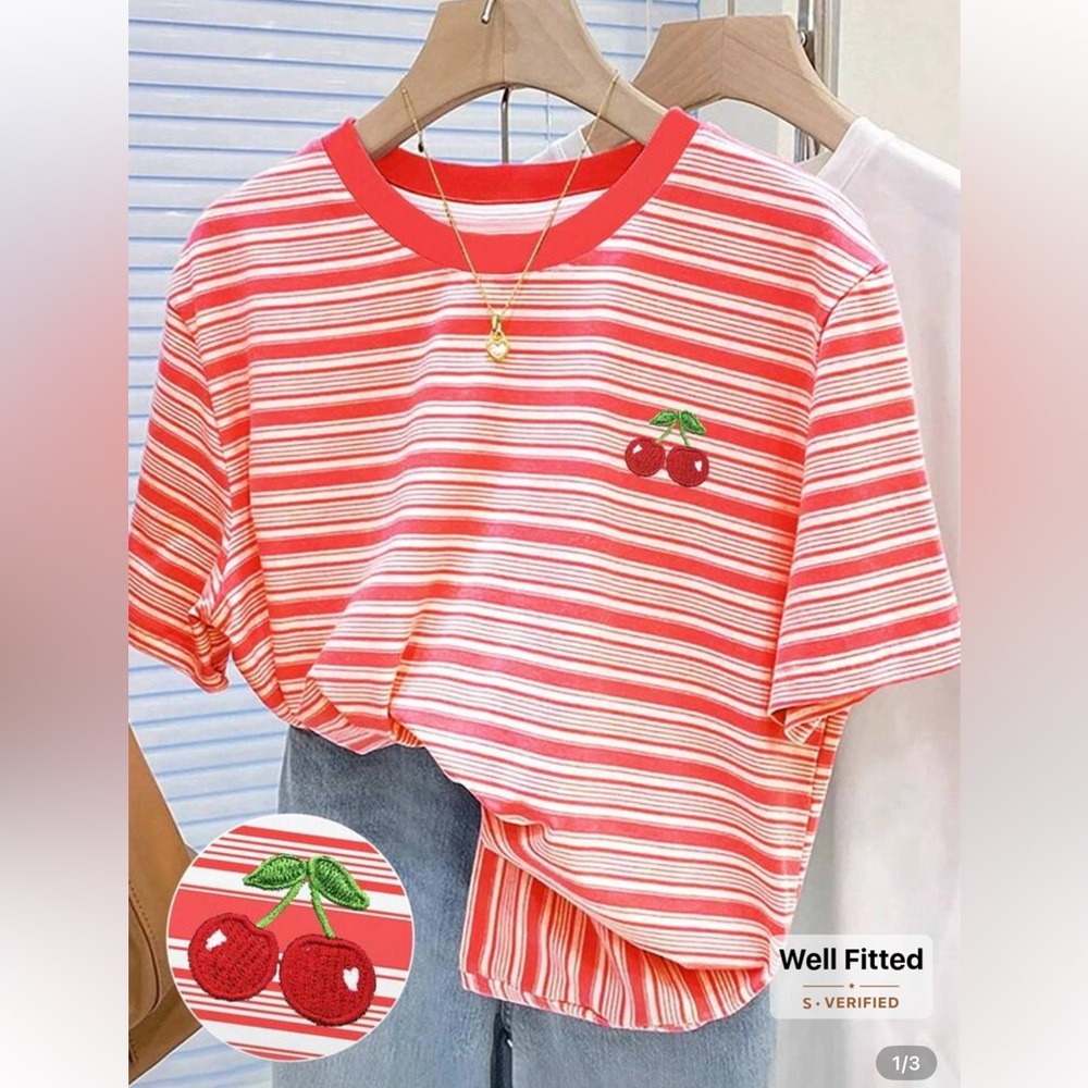 Red and White Striped Cherry T-Shirt